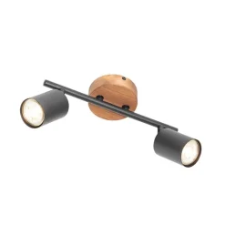 QAZQA Deckenstrahler|Aufbaustrahler*Industrie-Spot schwarz mit Holz schwenkbar 2 Lichter - Jeana