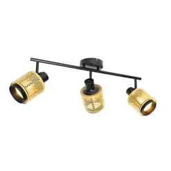 QAZQA Deckenstrahler|Aufbaustrahler*Industrie-Spot Schwarz mit Gold 3-Licht - Kayden
