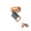 QAZQA Wandstrahler|Deckenstrahler*Industriespot schwarz mit Holz neigbar - Jeana