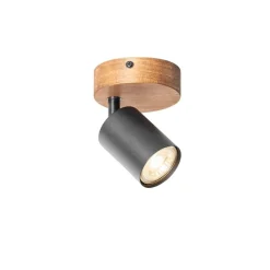 QAZQA Wandstrahler|Deckenstrahler*Industriespot schwarz mit Holz neigbar - Jeana