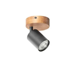 QAZQA Wandstrahler|Deckenstrahler*Industriespot schwarz mit Holz neigbar - Jeana