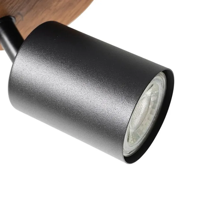 QAZQA Wandstrahler|Deckenstrahler*Industriespot schwarz mit Holz neigbar - Jeana