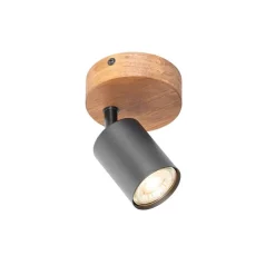 QAZQA Wandstrahler|Deckenstrahler*Industriespot schwarz mit Holz neigbar - Jeana