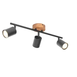 QAZQA Deckenstrahler|Aufbaustrahler*Industrie-Spot schwarz mit Holz schwenkbar 3-flammig - Jeana