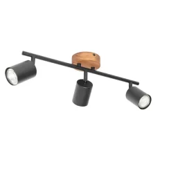 QAZQA Deckenstrahler|Aufbaustrahler*Industrie-Spot schwarz mit Holz schwenkbar 3-flammig - Jeana