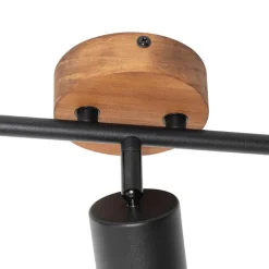 QAZQA Deckenstrahler|Aufbaustrahler*Industrie-Spot schwarz mit Holz schwenkbar 3-flammig - Jeana