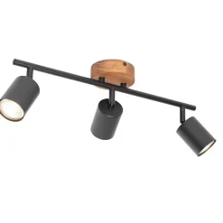 QAZQA Deckenstrahler|Aufbaustrahler*Industrie-Spot schwarz mit Holz schwenkbar 3-flammig - Jeana