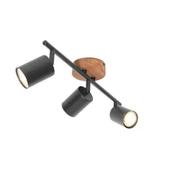 QAZQA Deckenstrahler|Aufbaustrahler*Industrie-Spot schwarz mit Holz schwenkbar 3-flammig - Jeana