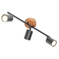 QAZQA Deckenstrahler|Aufbaustrahler*Industrie-Spot schwarz mit Holz schwenkbar 3-flammig - Jeana