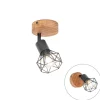 QAZQA Wandstrahler|Deckenstrahler*Industriespot schwarz mit Holz dreh- und neigbar - Mosh