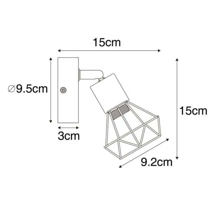 QAZQA Wandstrahler|Deckenstrahler*Industriespot schwarz mit Holz dreh- und neigbar - Mosh