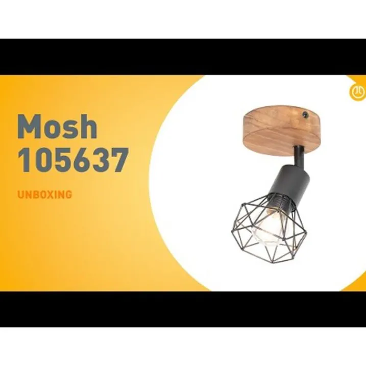 QAZQA Wandstrahler|Deckenstrahler*Industriespot schwarz mit Holz dreh- und neigbar - Mosh