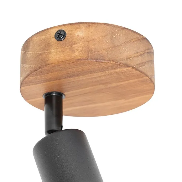 QAZQA Wandstrahler|Deckenstrahler*Industriespot schwarz mit Holz dreh- und neigbar - Mosh