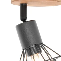 QAZQA Wandstrahler|Deckenstrahler*Industriespot schwarz mit Holz dreh- und neigbar - Mosh