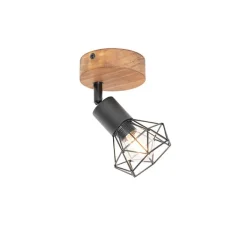 QAZQA Wandstrahler|Deckenstrahler*Industriespot schwarz mit Holz dreh- und neigbar - Mosh