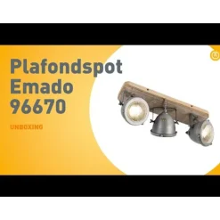 QAZQA Deckenstrahler|Aufbaustrahler*Industriespot Stahl mit Holz kippbar 3-Licht - Emado