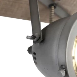 QAZQA Deckenstrahler|Aufbaustrahler*Industriespot Stahl mit Holz kippbar 3-Licht - Emado