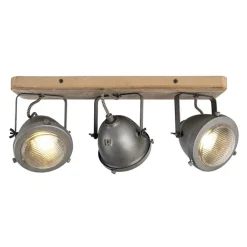 QAZQA Deckenstrahler|Aufbaustrahler*Industriespot Stahl mit Holz kippbar 3-Licht - Emado