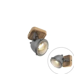 QAZQA Wandstrahler|Deckenstrahler*Industriespot Stahl mit Holz kippbar - Emado