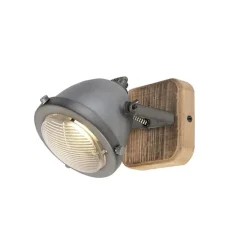QAZQA Wandstrahler|Deckenstrahler*Industriespot Stahl mit Holz kippbar - Emado