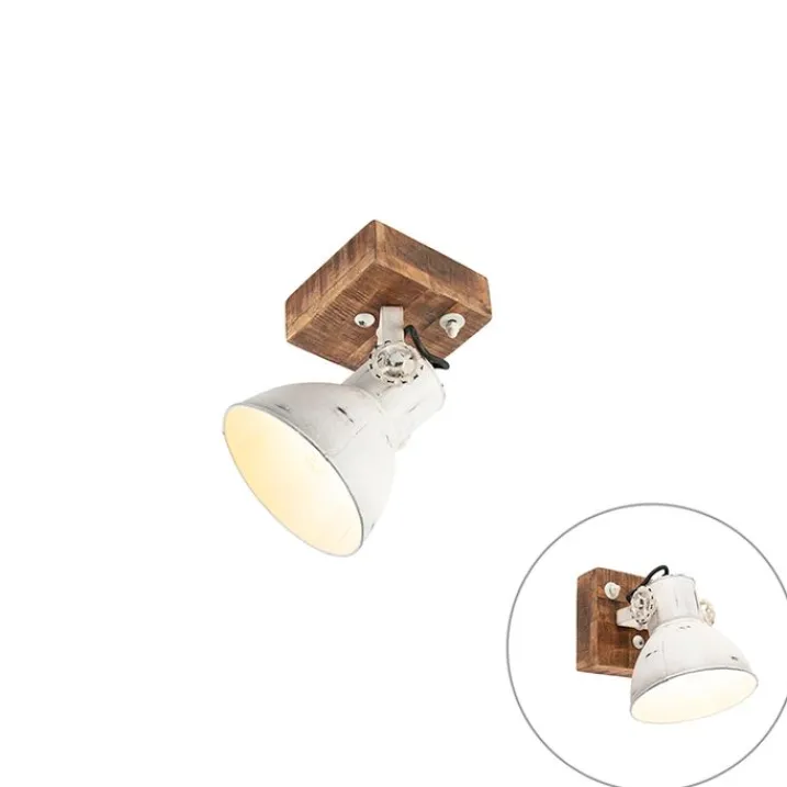 QAZQA Wandstrahler|Deckenstrahler*Industriespot weiß mit Mangoholz 18 cm - Mangos