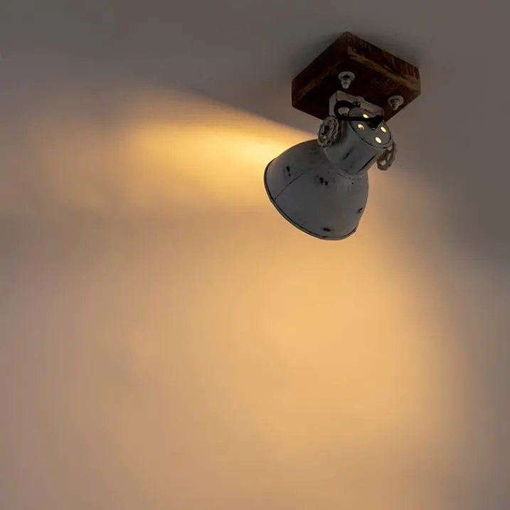 QAZQA Wandstrahler|Deckenstrahler*Industriespot weiß mit Mangoholz 18 cm - Mangos