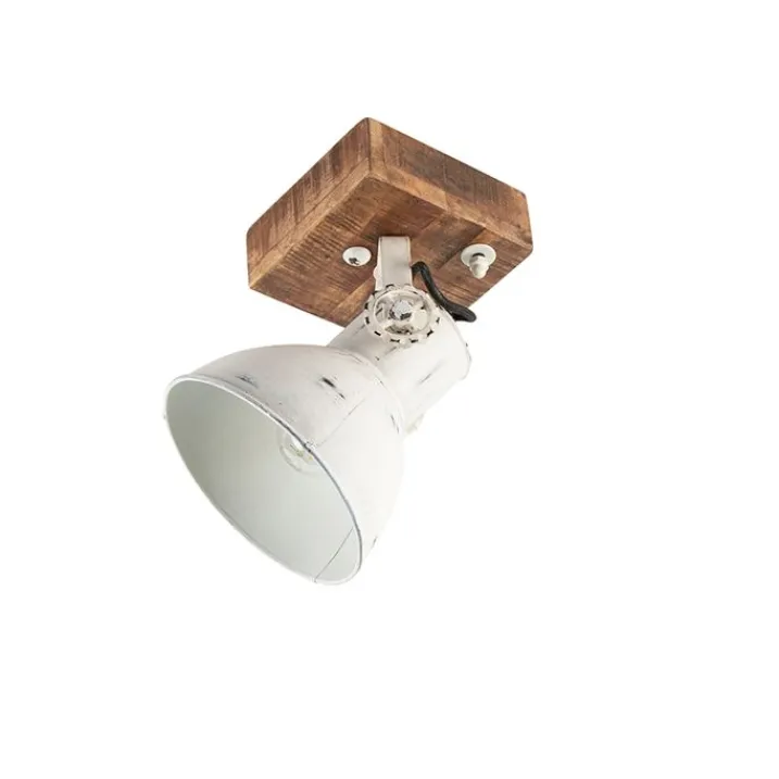 QAZQA Wandstrahler|Deckenstrahler*Industriespot weiß mit Mangoholz 18 cm - Mangos