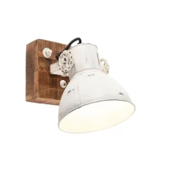 QAZQA Wandstrahler|Deckenstrahler*Industriespot weiß mit Mangoholz 18 cm - Mangos