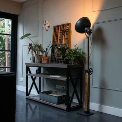 QAZQA Schlafzimmerlampen|Esszimmerlampen*Industriestehlampe schwarz mit Mangoholz - Mangos