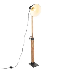 QAZQA Schlafzimmerlampen|Esszimmerlampen*Industriestehlampe schwarz mit Mangoholz - Mangos