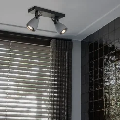 QAZQA Deckenstrahler|Aufbaustrahler*Industriestrahler grau Beton 2-flammig - Creto