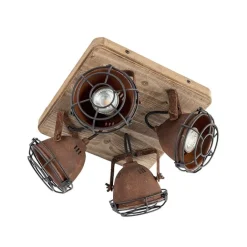 QAZQA Schlafzimmerlampen|Küchenlampen*Industriestrahler rostbraun mit Holz kippbar 4-Licht - Gina