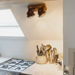 QAZQA Deckenstrahler|Aufbaustrahler*Industriestrahler rostbraun mit Holz kippbar 2-Licht - Gina
