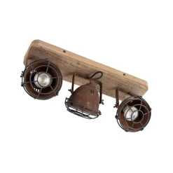 QAZQA Schlafzimmerlampen|Esszimmerlampen*Industriestrahler rostbraun mit Holz kippbar 3-Licht - Gina