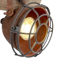 QAZQA Schlafzimmerlampen|Esszimmerlampen*Industriestrahler rostbraun mit Holz kippbar 3-Licht - Gina