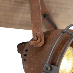 QAZQA Schlafzimmerlampen|Esszimmerlampen*Industriestrahler rostbraun mit Holz kippbar 3-Licht - Gina