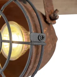 QAZQA Schlafzimmerlampen|Esszimmerlampen*Industriestrahler rostbraun mit Holz kippbar 3-Licht - Gina