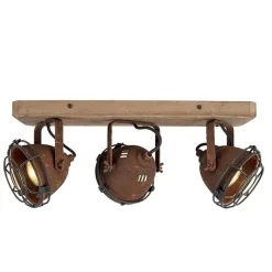 QAZQA Schlafzimmerlampen|Esszimmerlampen*Industriestrahler rostbraun mit Holz kippbar 3-Licht - Gina