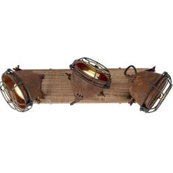 QAZQA Schlafzimmerlampen|Esszimmerlampen*Industriestrahler rostbraun mit Holz kippbar 3-Licht - Gina