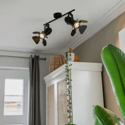 QAZQA Deckenstrahler|Aufbaustrahler*Industriestrahler schwarz 2-Licht mit Ventilen - Film