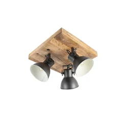 QAZQA Deckenstrahler|Aufbaustrahler*Industriestrahler schwarz mit Mangoholz 3 Lichter - Mangos