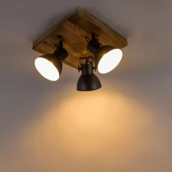 QAZQA Deckenstrahler|Aufbaustrahler*Industriestrahler schwarz mit Mangoholz 3 Lichter - Mangos