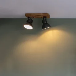 QAZQA Deckenstrahler|Aufbaustrahler*Industriestrahler schwarz mit Mangoholz 2-hell - Mangos