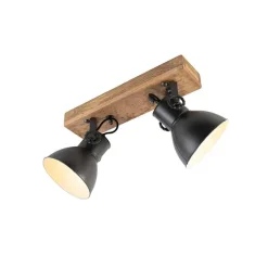 QAZQA Deckenstrahler|Aufbaustrahler*Industriestrahler schwarz mit Mangoholz 2-hell - Mangos