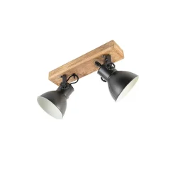 QAZQA Deckenstrahler|Aufbaustrahler*Industriestrahler schwarz mit Mangoholz 2-hell - Mangos