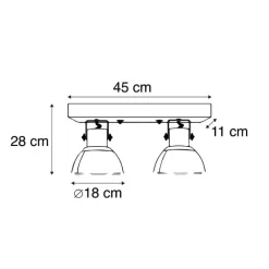 QAZQA Deckenstrahler|Aufbaustrahler*Industriestrahler schwarz mit Mangoholz 2-hell - Mangos