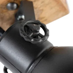 QAZQA Deckenstrahler|Aufbaustrahler*Industriestrahler schwarz mit Mangoholz 2-hell - Mangos