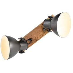 QAZQA Deckenstrahler|Aufbaustrahler*Industriestrahler schwarz mit Mangoholz 2-hell - Mangos