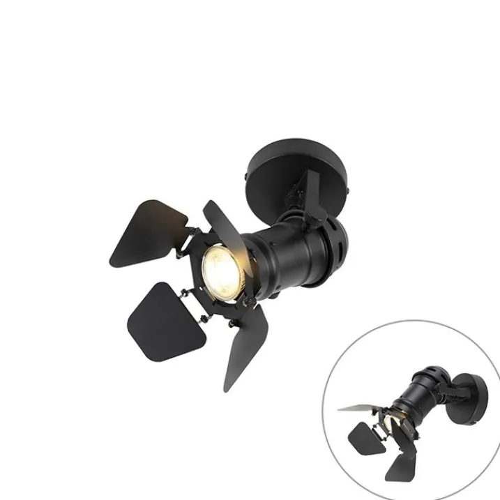 QAZQA Wandstrahler|Deckenstrahler*Industriestudio Spot schwarz GU10 mit Klappen - Film