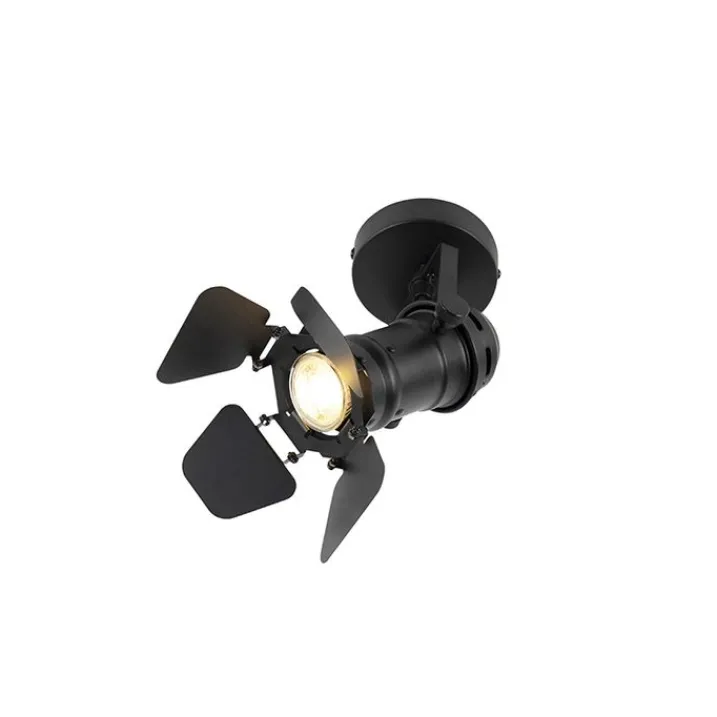 QAZQA Wandstrahler|Deckenstrahler*Industriestudio Spot schwarz GU10 mit Klappen - Film